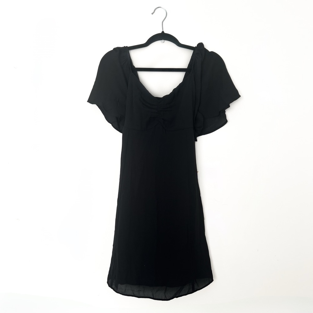 Abercrombie & Fitch - Women’s Black Flowy Short-Sleeve Mini Dress (Black, L)